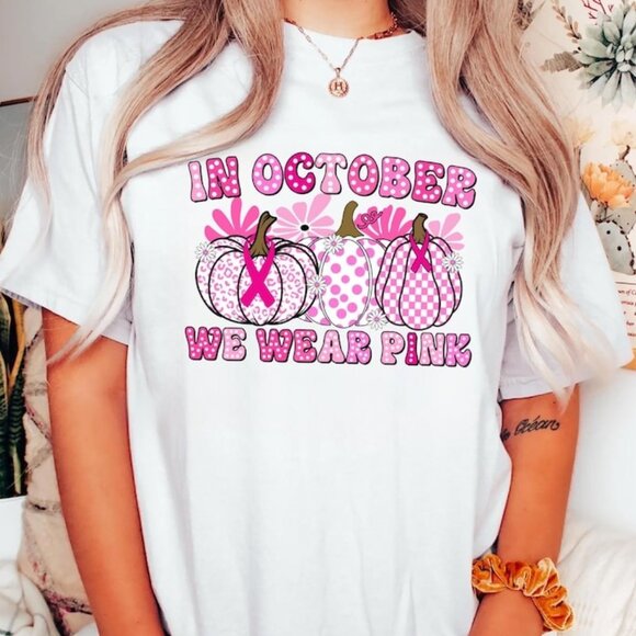 Tops - In October We Wear Pink Sweatshirt, Pink Pumpkin Shirt